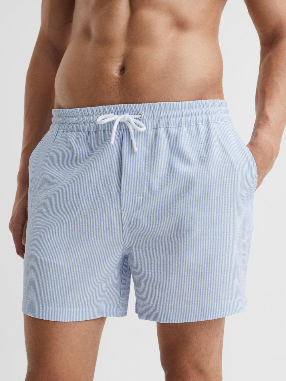 Reiss Swimwear | Coast Striped Drawstring Swim Shorts Soft Blue/white - Men