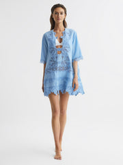 Reiss Swimwear | Etta Embroidered Kaftan Blue - Women