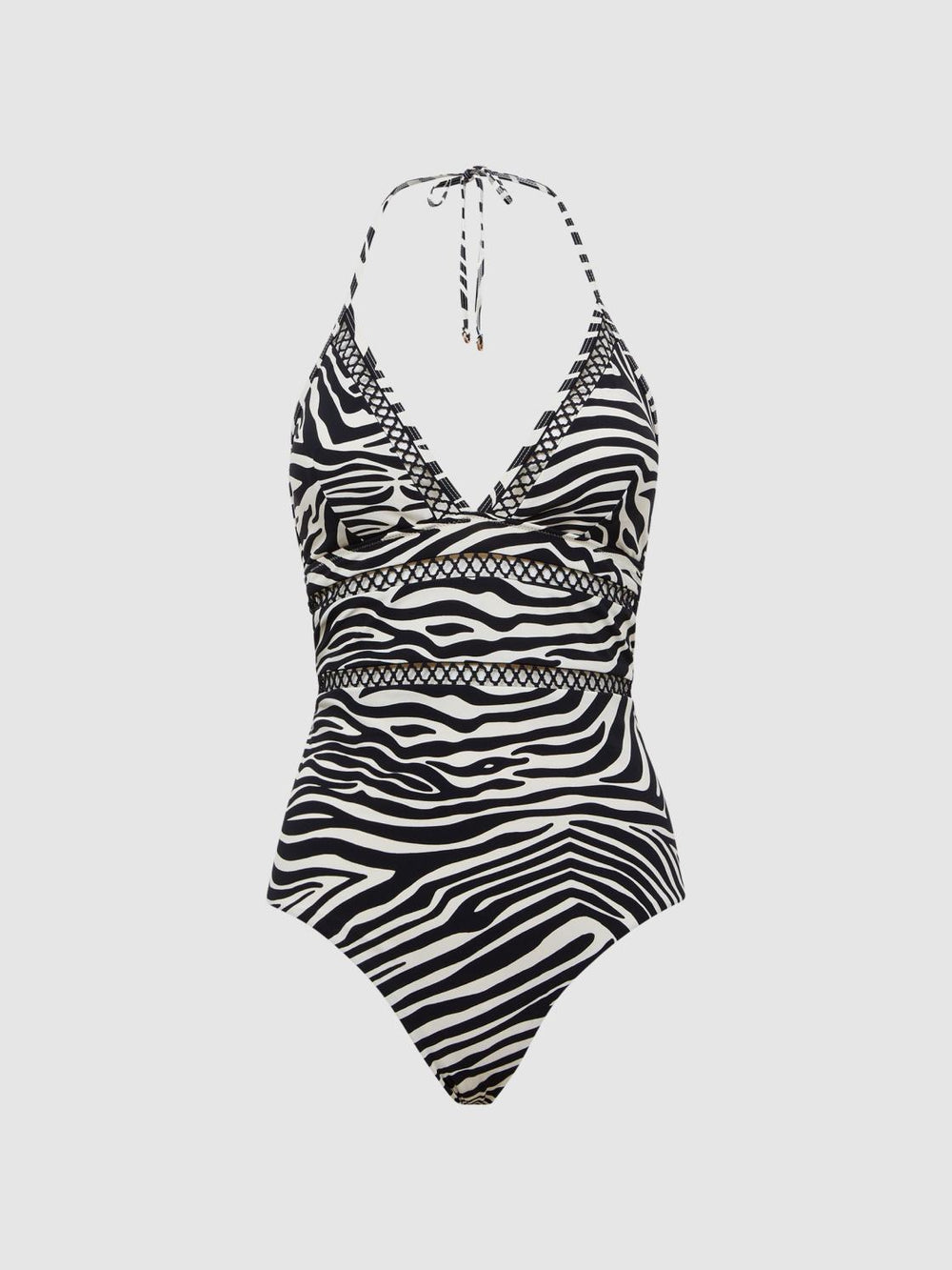 Reiss Swimwear | Gia Halter Neck Zebra Print Swimsuit Black/white - Women
