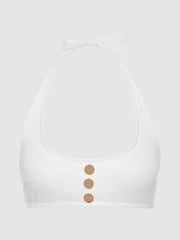 Reiss Swimwear | Iris Halter Bikini Top With Button Detail Seafoam - Women