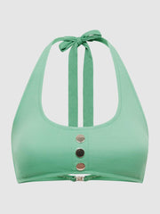 Reiss Swimwear | Iris Halter Bikini Top With Button Detail Seafoam - Women