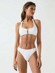 Reiss Swimwear | Iris Halter Bikini Top With Button Detail Seafoam - Women