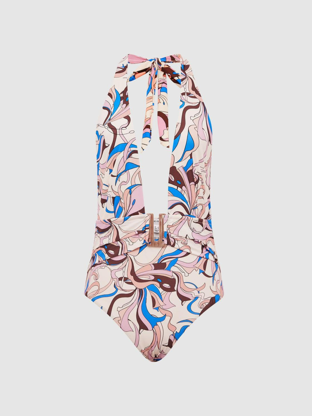 Reiss Swimwear | Isabel Print Plunge Neck Abstract Print Swimsuit Multi - Women