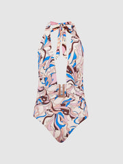 Reiss Swimwear | Isabel Print Plunge Neck Abstract Print Swimsuit Multi - Women