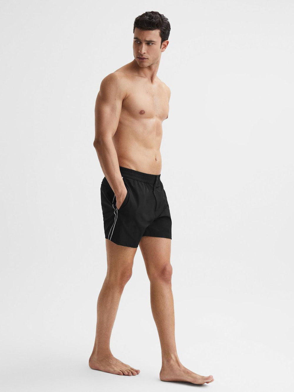 Reiss Swimwear | Jesse Elasticated Waistband Striped Swim Shorts Black - Men