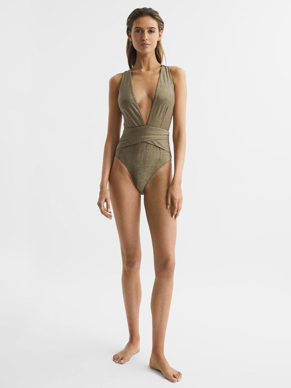 Reiss Swimwear | Leela Metallic Swimsuit Gold - Women