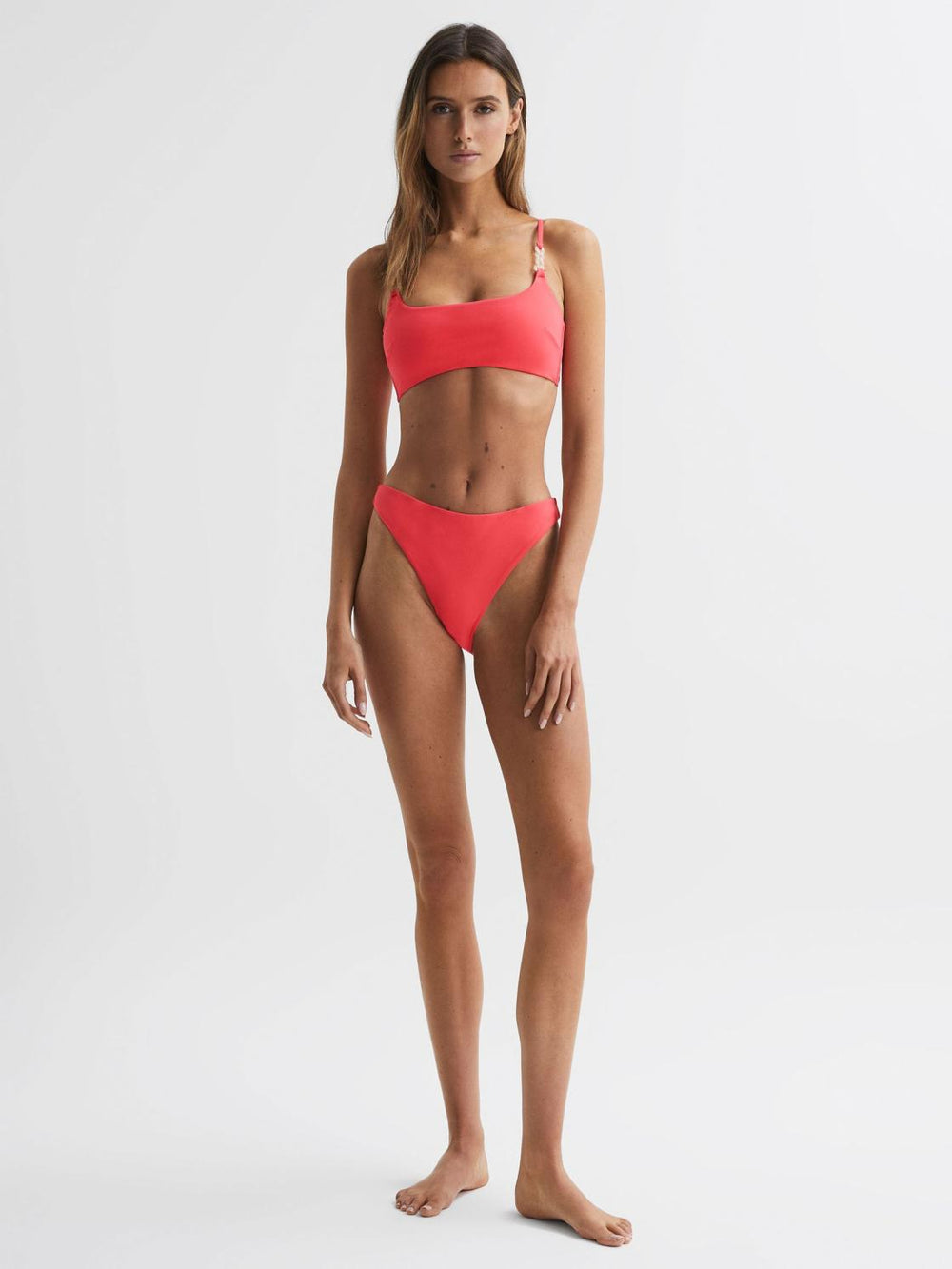 Reiss Swimwear | Miley Square Neck Chain Bikini Top Coral - Women