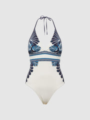 Reiss Swimwear | Monica Printed Halter Neck Swimsuit White Print - Women
