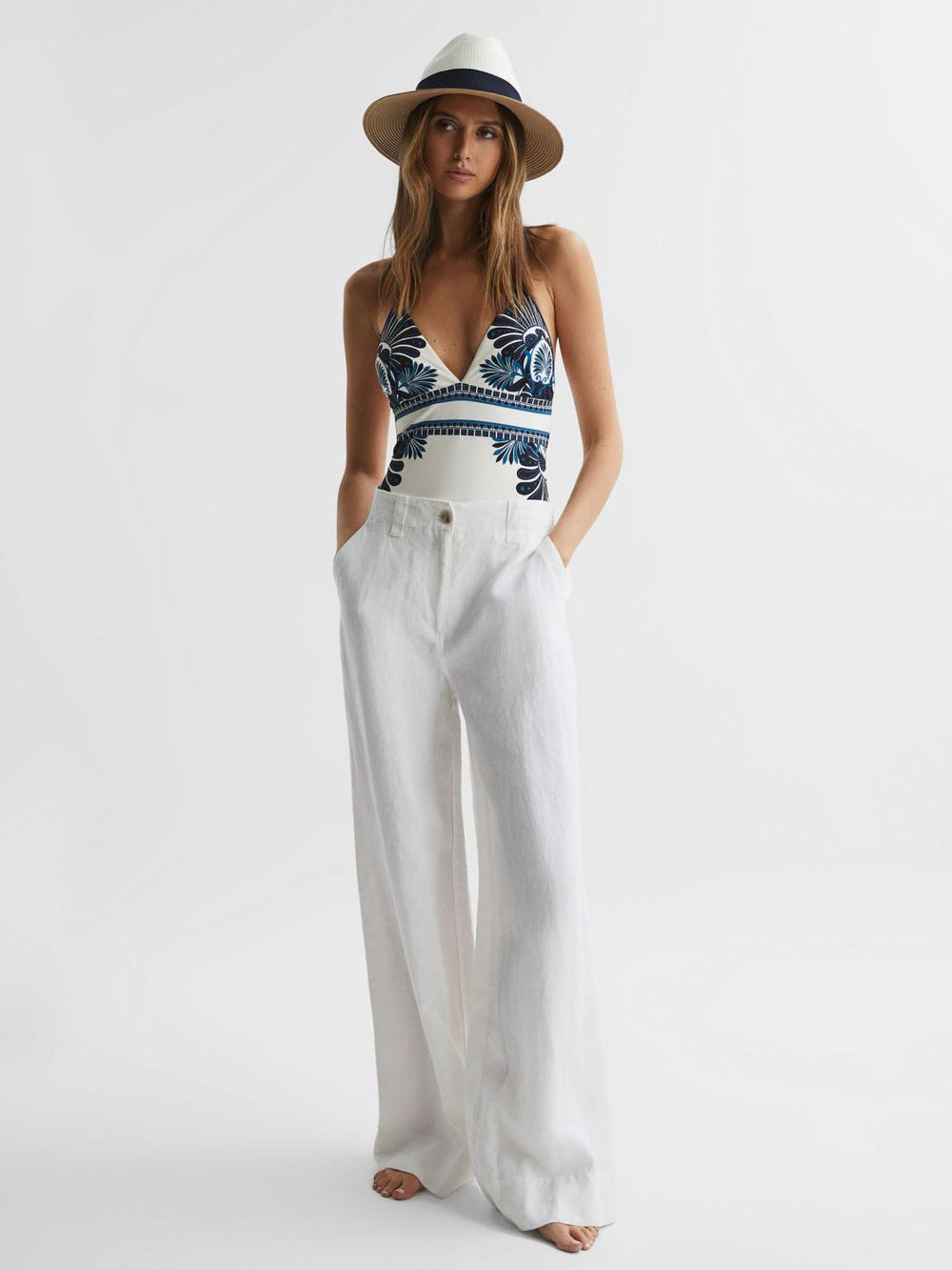 Reiss Swimwear | Monica Printed Halter Neck Swimsuit White Print - Women