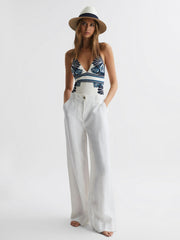 Reiss Swimwear | Monica Printed Halter Neck Swimsuit White Print - Women
