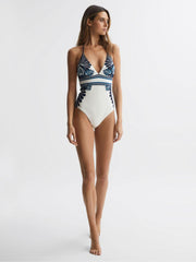 Reiss Swimwear | Monica Printed Halter Neck Swimsuit White Print - Women