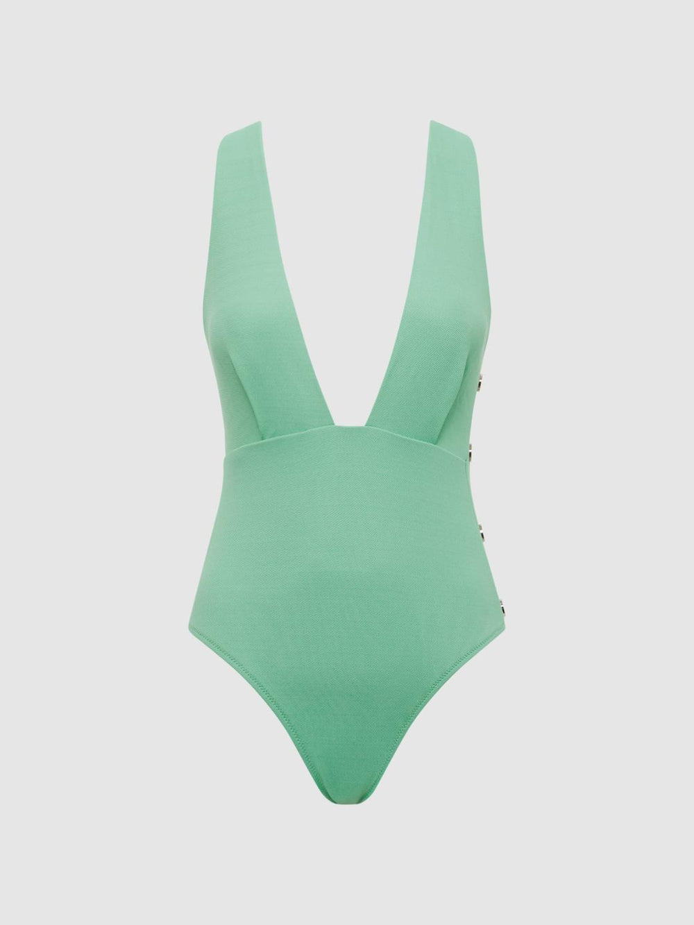 Reiss Swimwear | Orla Plunge Swimsuit With Button Detail Seafoam - Women