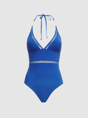 Reiss Swimwear | Ray Colourblock Halter Swimsuit Cobalt Blue - Women