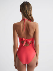 Reiss Swimwear | Ray Colourblock Halter Swimsuit Coral - Women