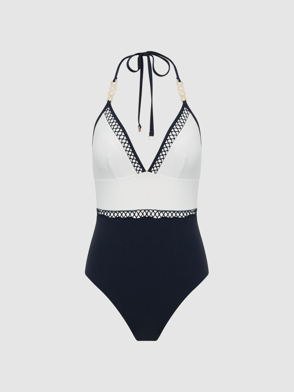 Reiss Swimwear | Ray Colourblock Halter Swimsuit Navy - Women