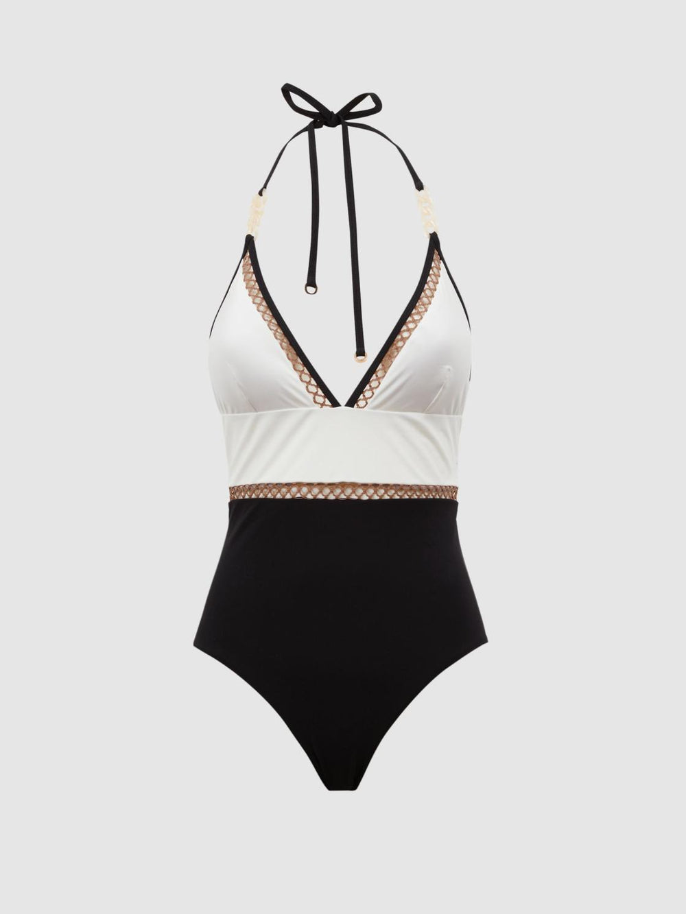 Reiss Swimwear | Ray Colourblock Halter Swimsuit White/tan - Women