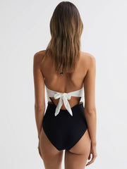 Reiss Swimwear | Ray Colourblock Halter Swimsuit White/tan - Women
