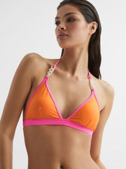 Reiss Swimwear | Rutha Colourblock Halter Bikini Top Orange/pink - Women