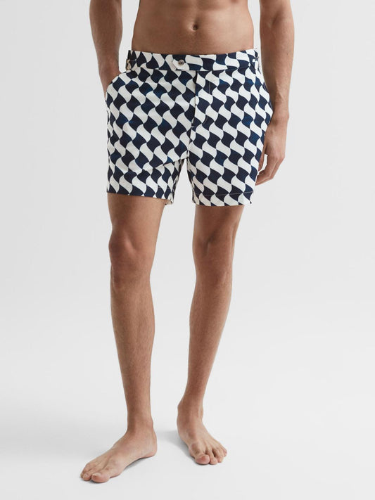 Reiss Swimwear | Santorini Abstract Print Swim Shorts Navy/ecru - Men
