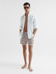 Reiss Swimwear | Santorini Abstract Print Swim Shorts Rust/ecru - Men