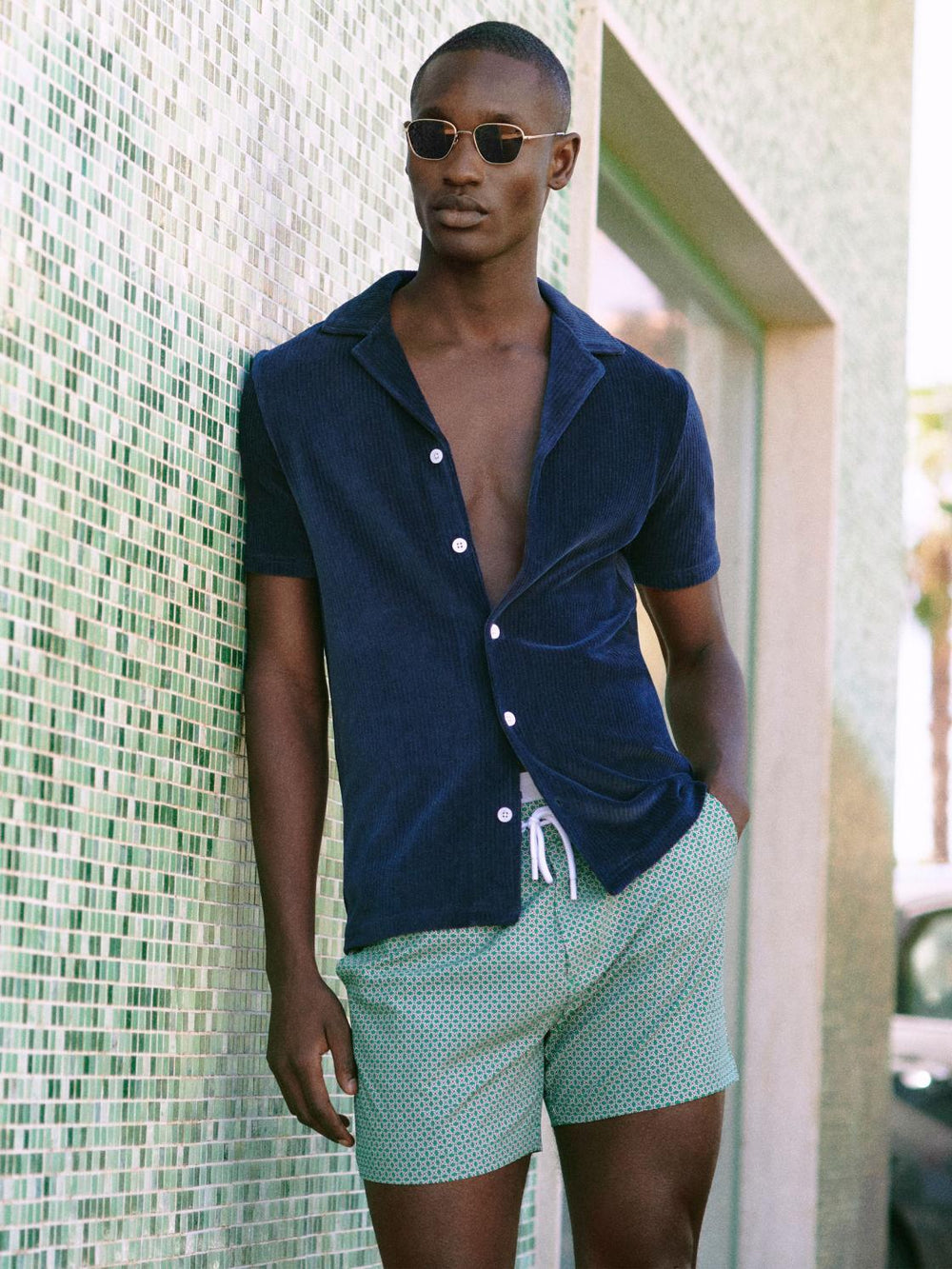 Reiss Swimwear | Shape Printed Drawstring Swim Shorts Airforce Blue/white - Men