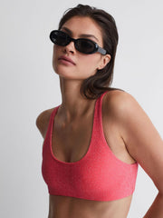 Reiss Swimwear | Sparkle Good American Sparkle Scoop Bikini Top Bright Coral - Women