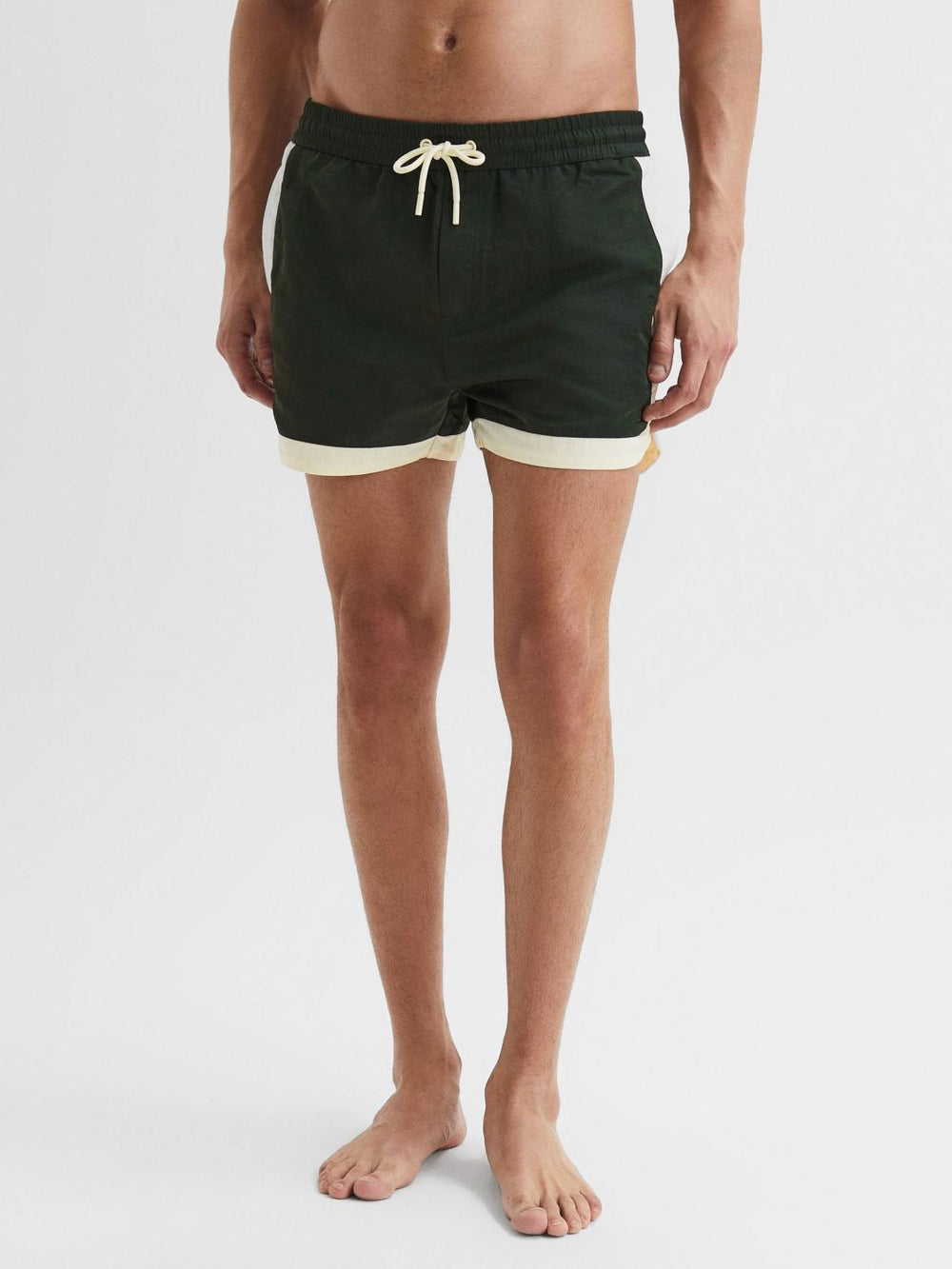 Reiss Swimwear | Surf Drawstring Contrast Swim Shorts Bottle Green/white - Men