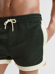 Reiss Swimwear | Surf Drawstring Contrast Swim Shorts Bottle Green/white - Men