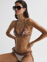 Reiss Swimwear | Tina Printed Trim Bikini Bottoms Tan - Women