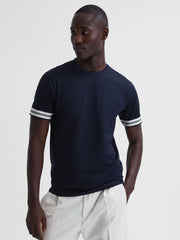 Reiss T-Shirts | Dune Mercerised Cotton Striped T-Shirt Navy - Men