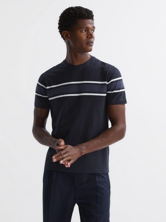 Reiss T-Shirts | Hearts Slim Fit Mercerised Cotton Crew Neck T-Shirt Blue Multi - Men