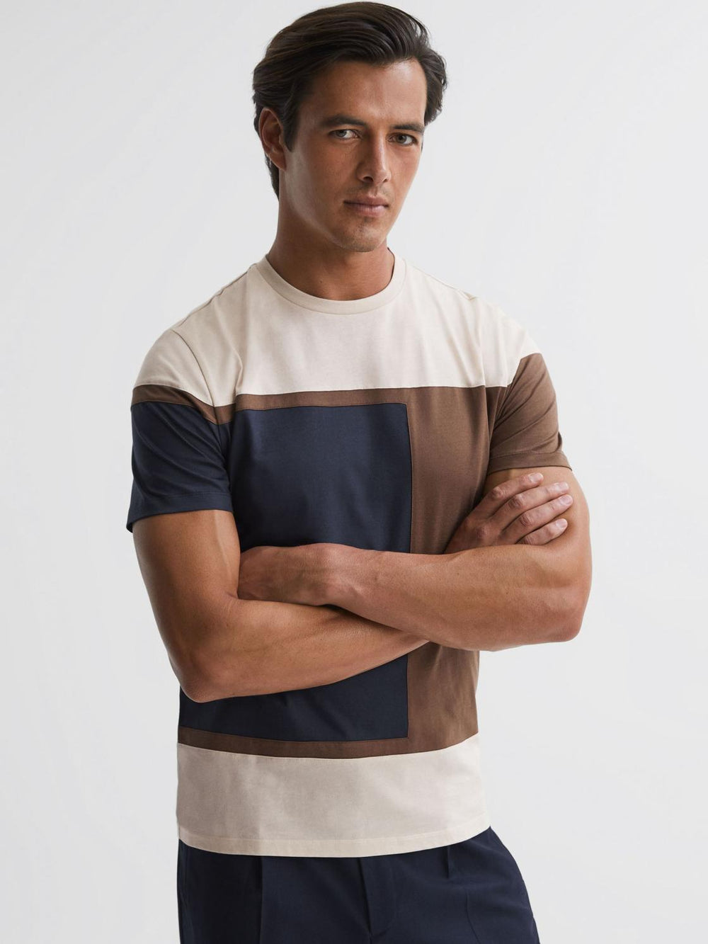 Reiss T-Shirts | Holborn Mercerised Cotton Colourblock T-Shirt Navy Multi - Men