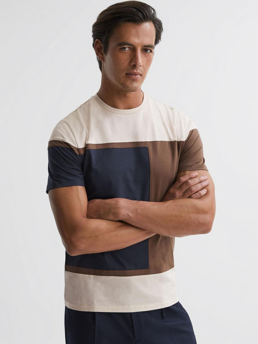 Reiss T-Shirts | Holborn Mercerised Cotton Colourblock T-Shirt Navy Multi - Men