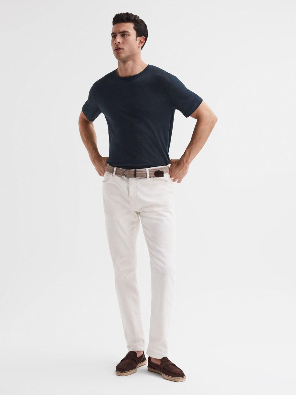 Reiss T-Shirts | Venice Linen Crew Neck T-Shirt Navy - Men