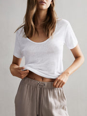 Reiss T-Shirts & Vests | Frances Linen Scoop Neck T-Shirt White - Women