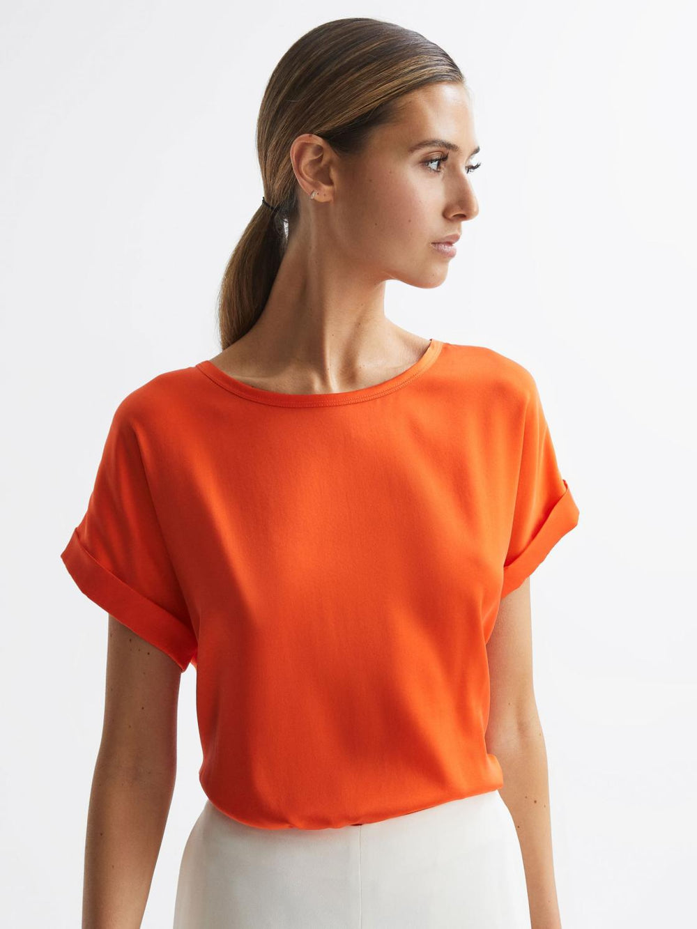 Reiss T-Shirts & Vests | Helen Silk Front Crew Neck T-Shirt Mint - Women