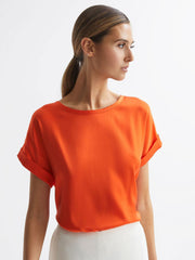 Reiss T-Shirts & Vests | Helen Silk Front Crew Neck T-Shirt Mint - Women