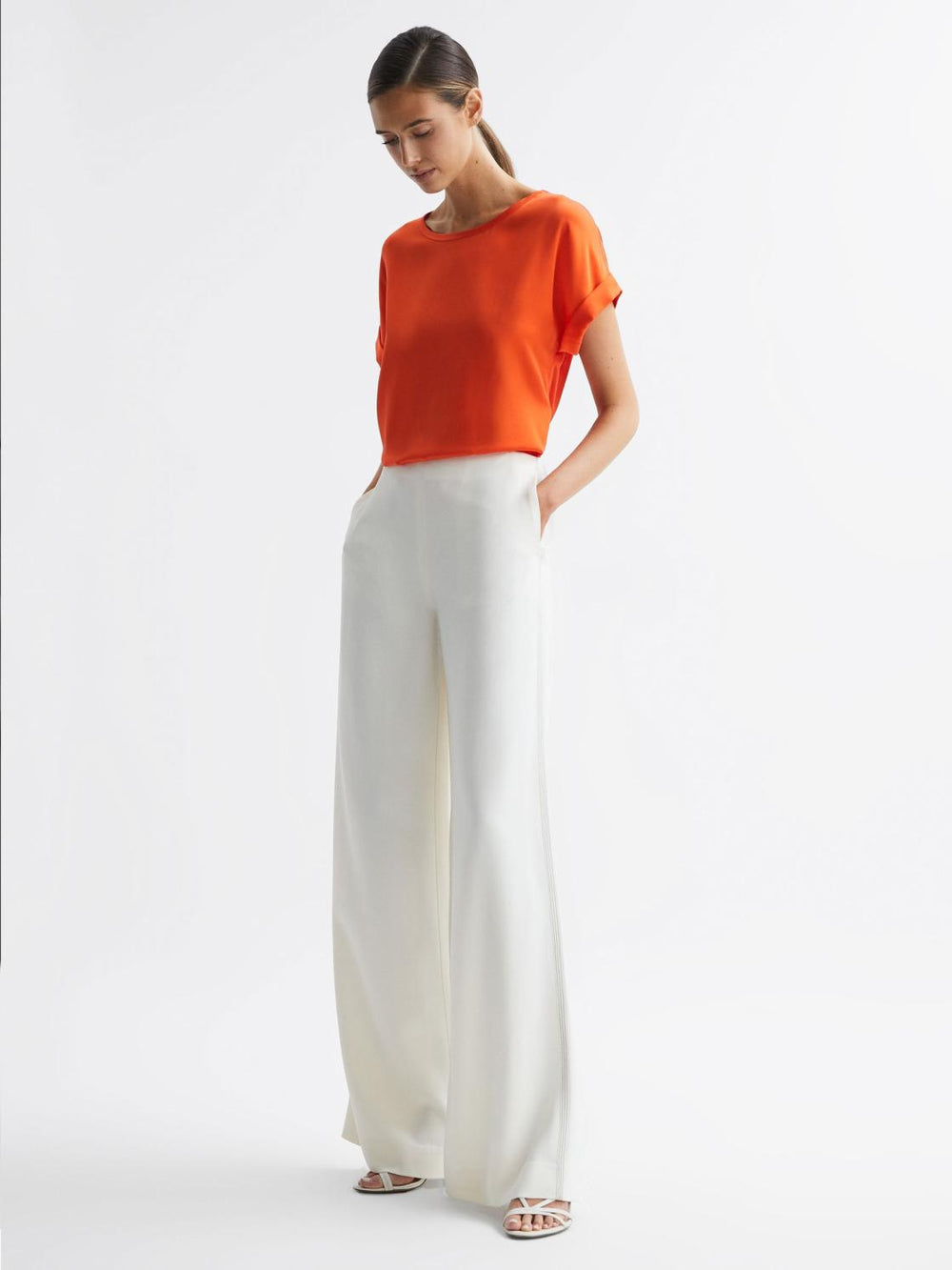 Reiss T-Shirts & Vests | Helen Silk Front Crew Neck T-Shirt Mint - Women