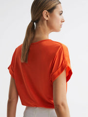 Reiss T-Shirts & Vests | Helen Silk Front Crew Neck T-Shirt Mint - Women