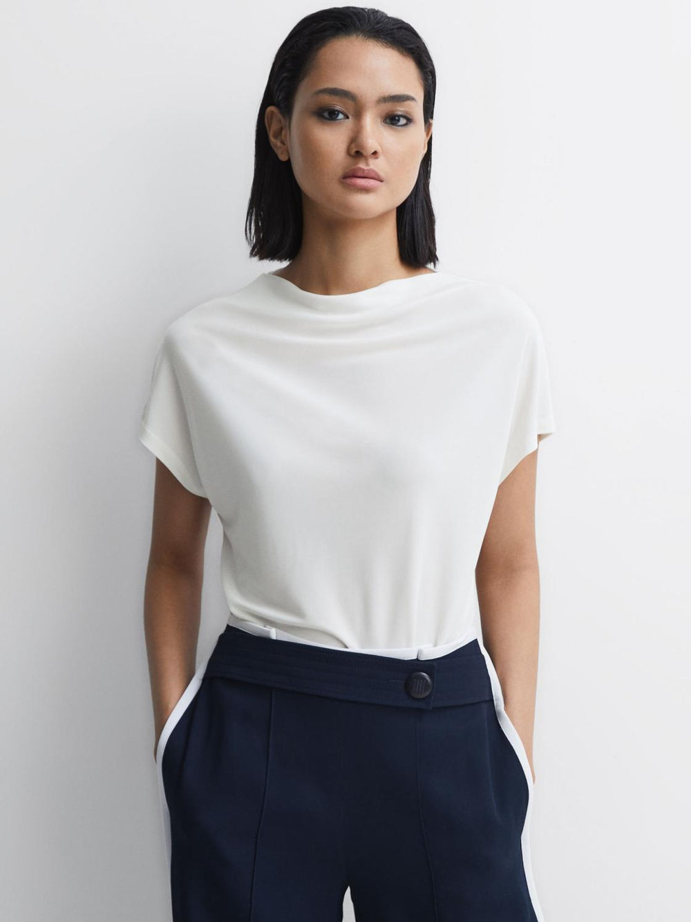 Reiss T-Shirts & Vests | Poppy High Neck Jersey Top Cream - Women