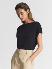 Reiss T-Shirts & Vests | Poppy High Neck Jersey Top Navy - Women