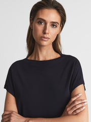Reiss T-Shirts & Vests | Poppy High Neck Jersey Top Navy - Women