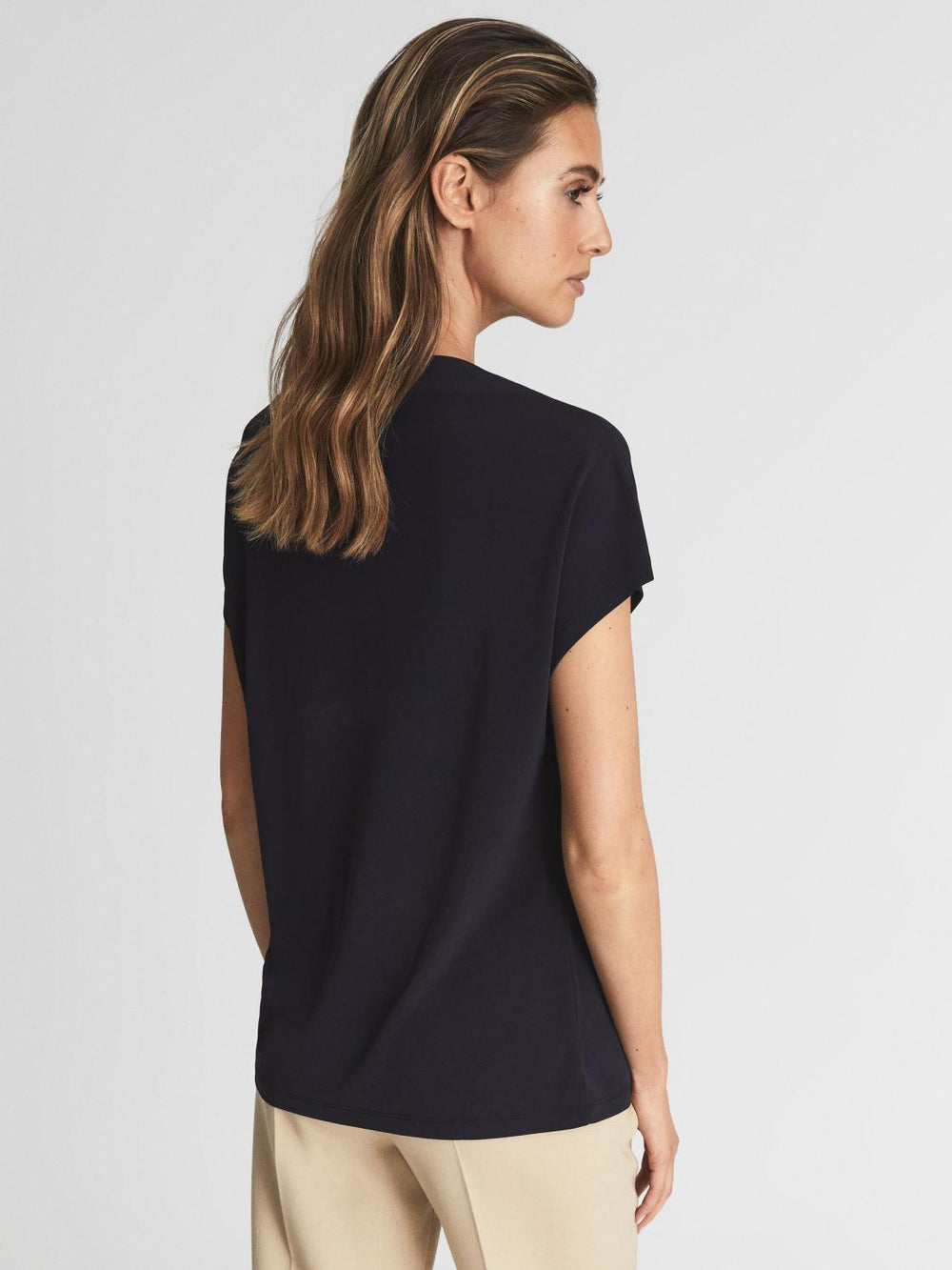 Reiss T-Shirts & Vests | Poppy High Neck Jersey Top Navy - Women
