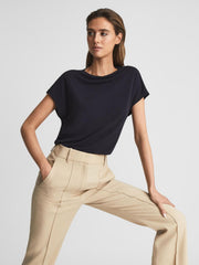 Reiss T-Shirts & Vests | Poppy High Neck Jersey Top Navy - Women