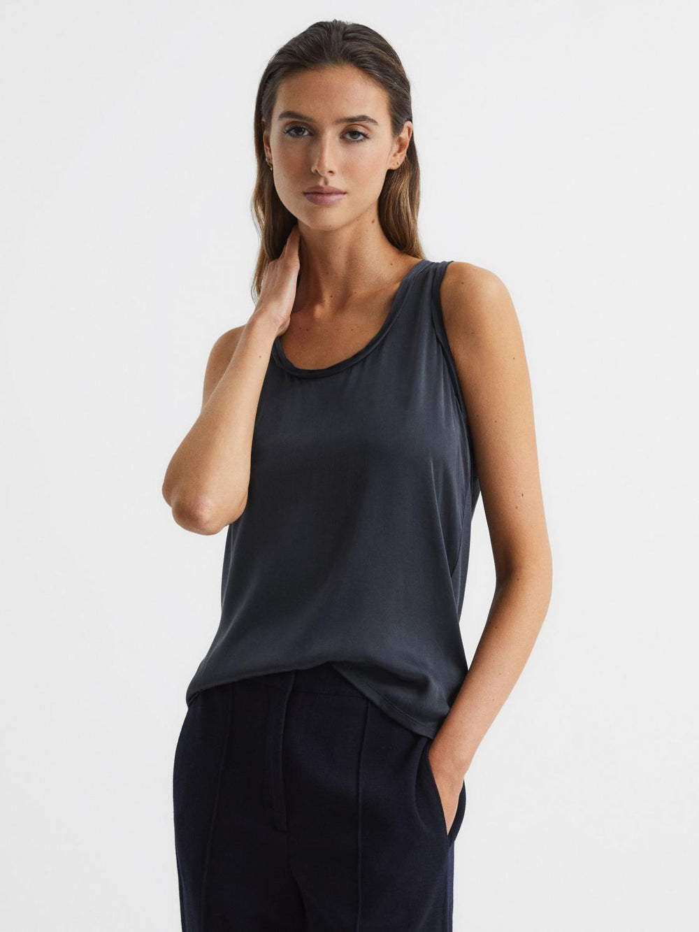 Reiss T-Shirts & Vests | Riley Silk Front Vest Aqua - Women