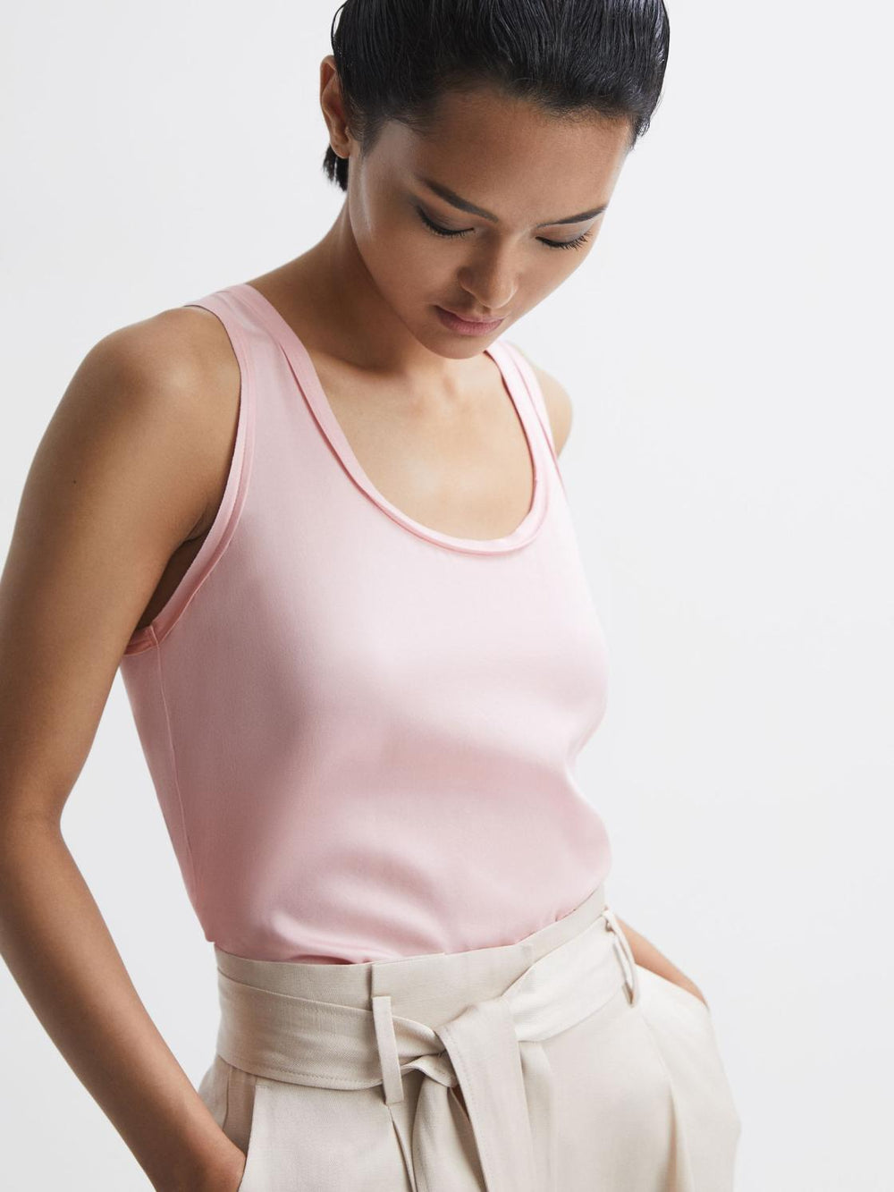 Reiss T-Shirts & Vests | Riley Silk Front Vest Pale Pink - Women