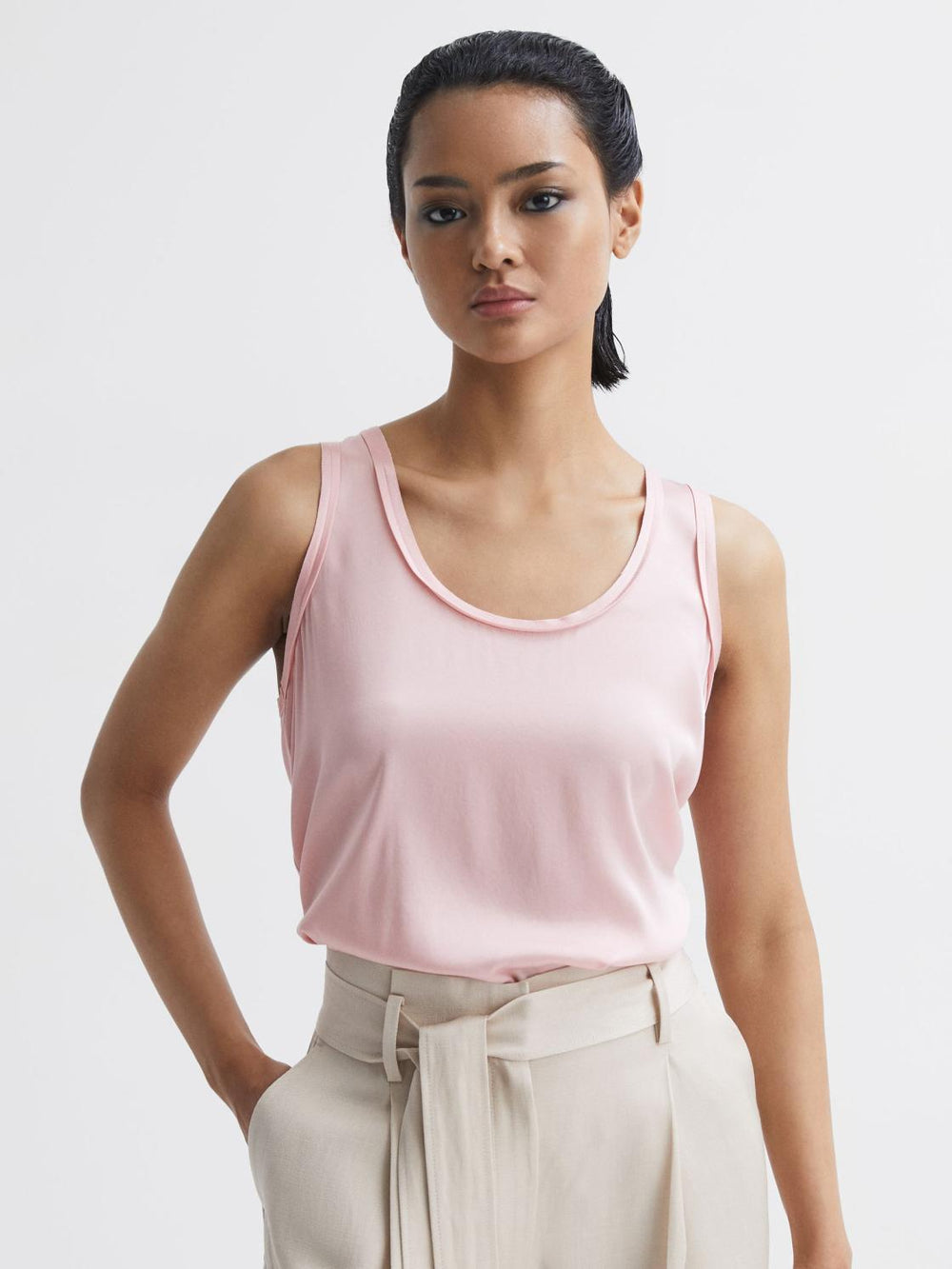 Reiss T-Shirts & Vests | Riley Silk Front Vest Pale Pink - Women