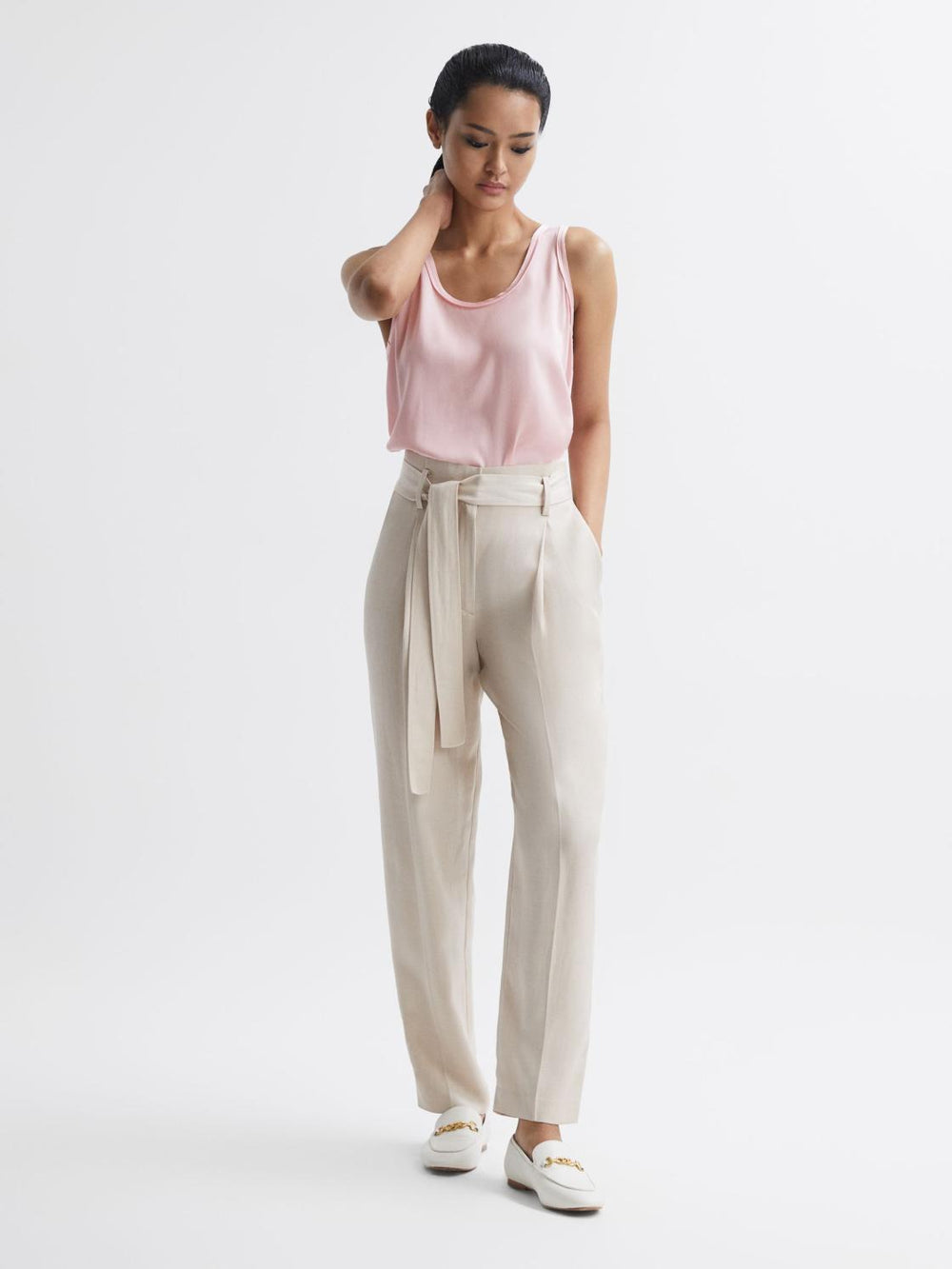 Reiss T-Shirts & Vests | Riley Silk Front Vest Pale Pink - Women