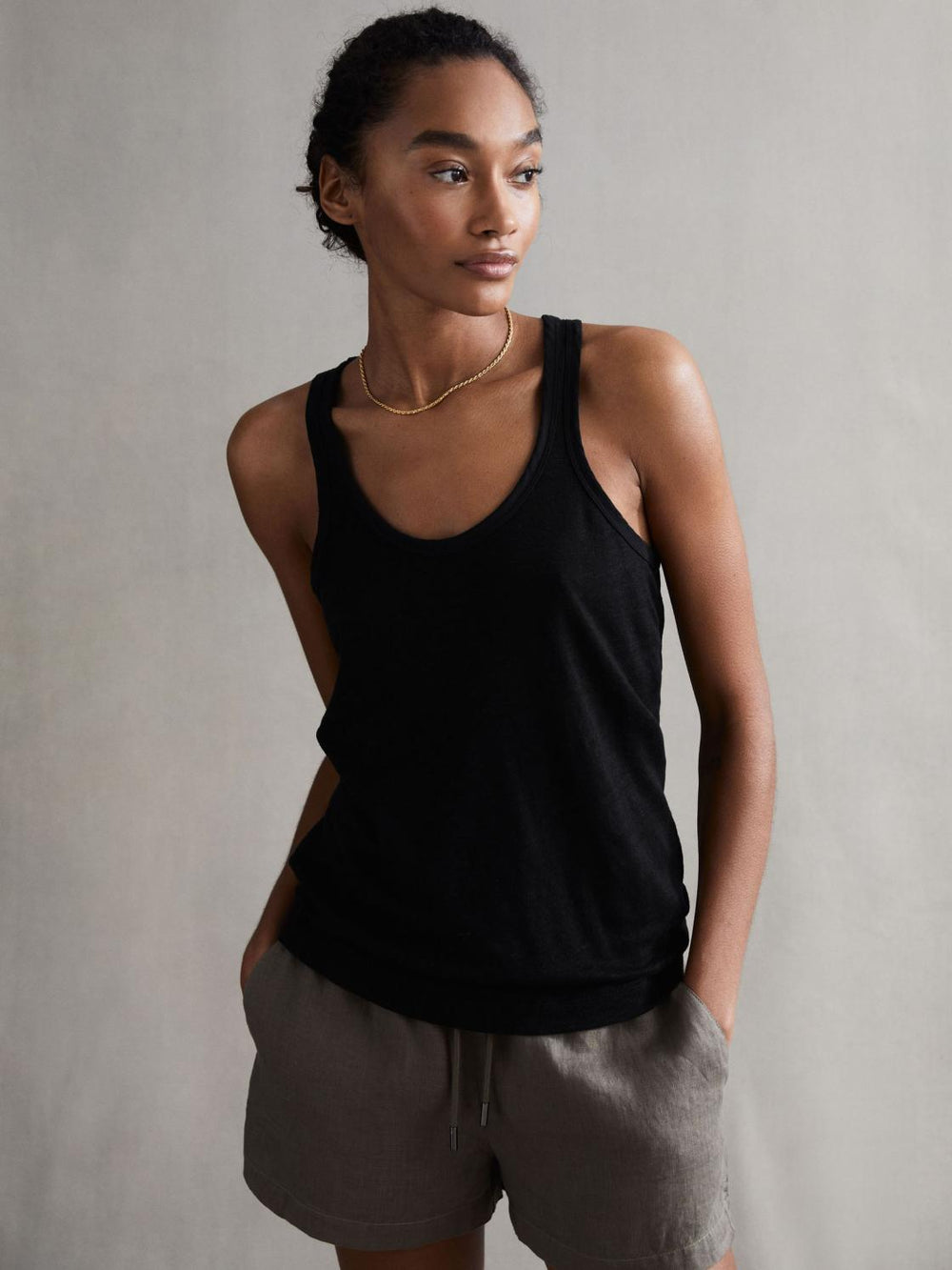 Reiss T-Shirts & Vests | Taloulah Linen Crew Neck Vest Black - Women