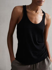 Reiss T-Shirts & Vests | Taloulah Linen Crew Neck Vest Black - Women